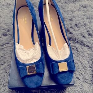Cole Haan Tali Bow pump in blue suede